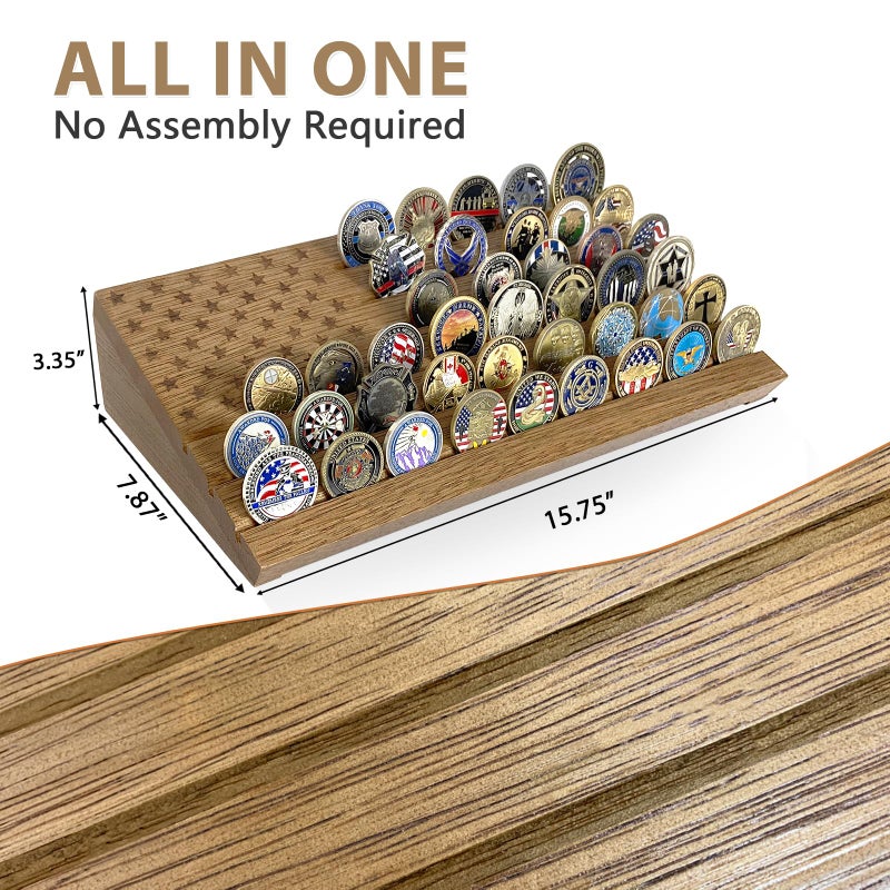 ASmileIndeep ASmilelndeep Challenge Coin Display Case Holder Holds 40 Coins, 6 Rows Solid Wood Military Coin Holder Display Rack with American Flag for Desk Display, Black Olive Finish - Image 5